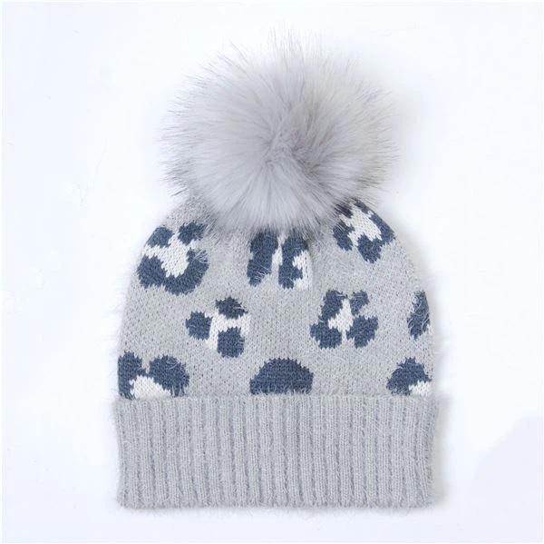 Winter Leopard Pompon Beanie