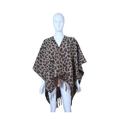 Ladies Woolen Leopard Shawl Poncho